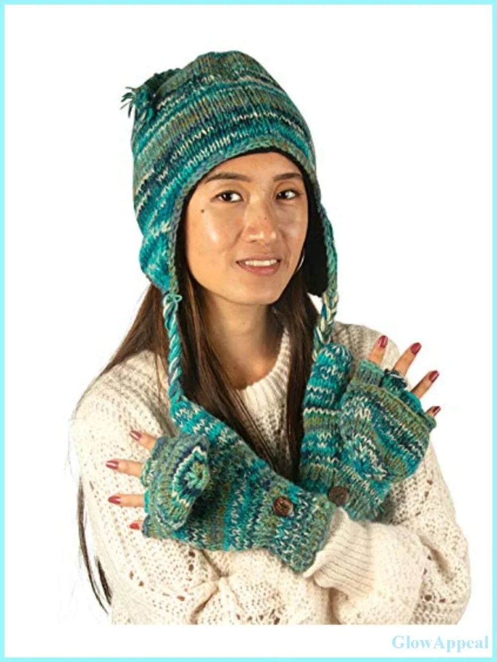 Convertible Wool Mittens with Fleece Lining Cable Knit Winter Gloves